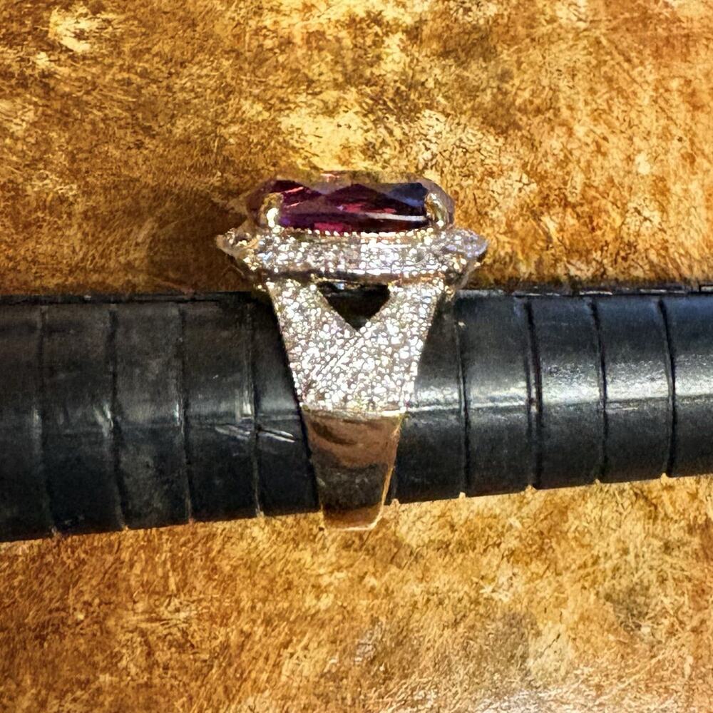 Gold Vermeil over Sterling, Lab Created Pink Sapphire & CZ Cocktail Ring Sz 6 - Picture 8 of 9